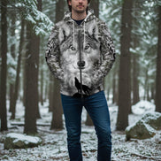 Hoodie with wolf design on a white background