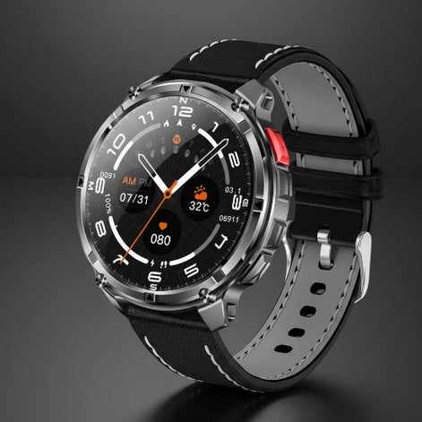 Smartwatch with features highlighted on a dark background
