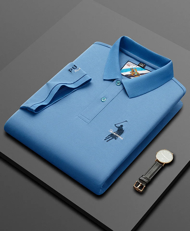 Luxury Embroidery Men's Polo Shirt Summer Thin Breathable 100%Cotton Black Navy Blue Lapel Short-Sleeved Tops Brand Clothing