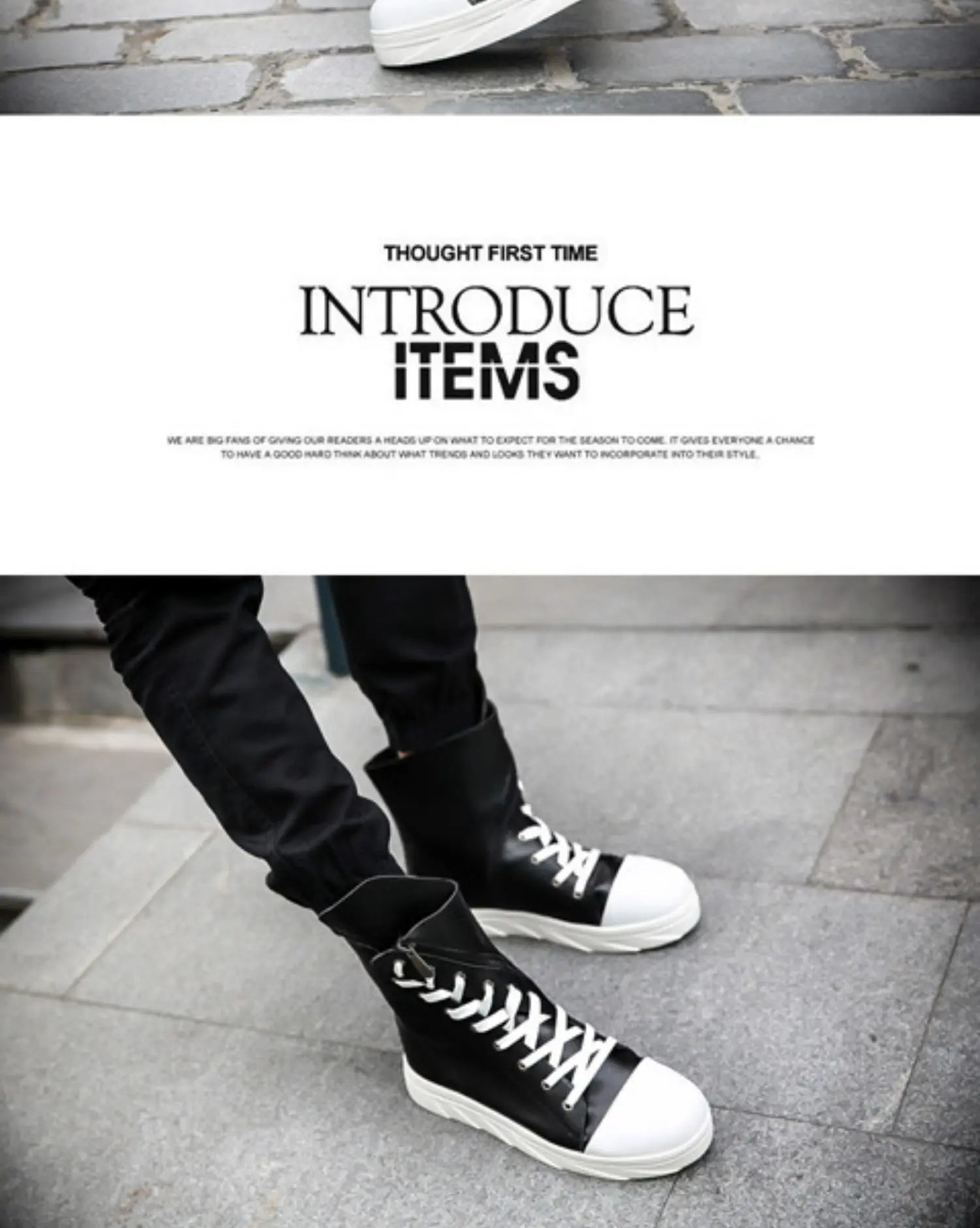 Men 6 cm Height Increasing Platform Boots Back Zip Leather Shoes Male Mixed Colors Y3 High Top Black White Men's Boots