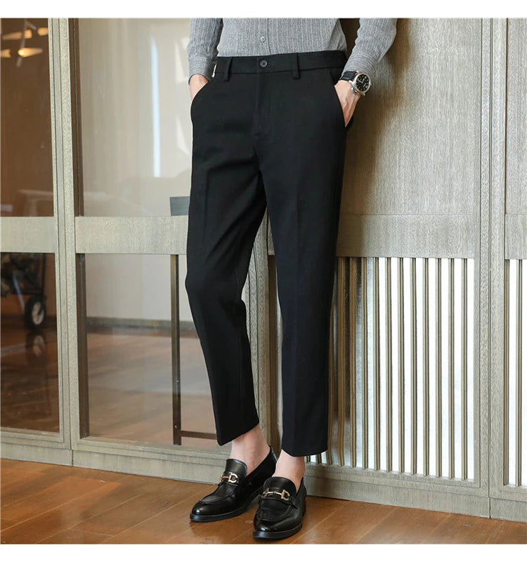 2025 Autumn and Winter Coffee Stretchable Waist Thickened Brushed Casual Pants for Men,multi-color Thick Men's Woolen Suit Pants