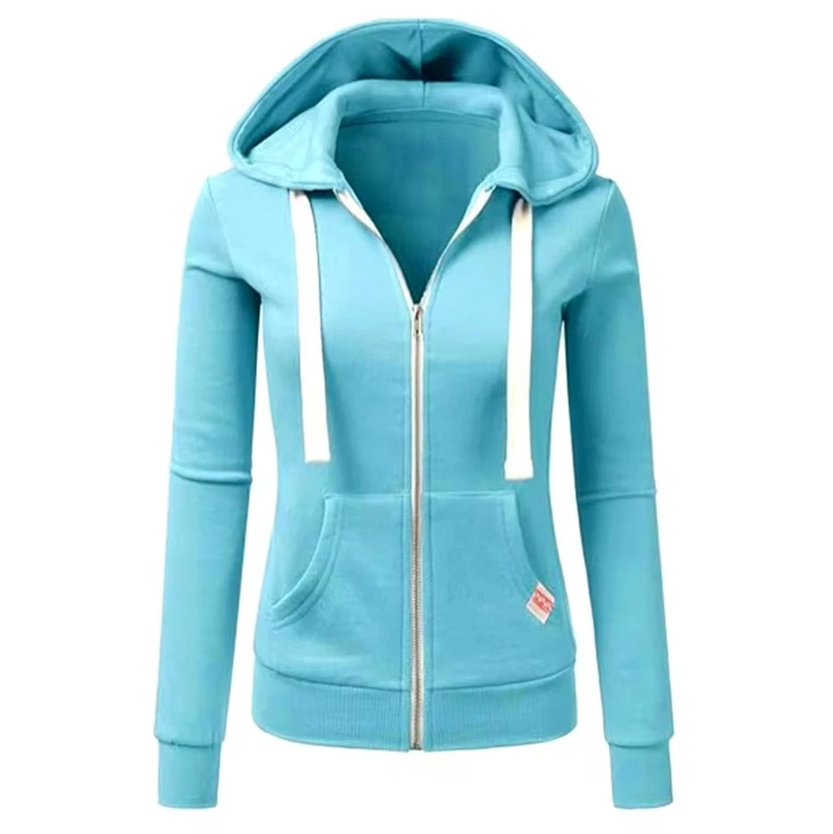 2025 Autumn/Winter New Women Solid Color Fashion Hoodie Long Sleeve Zipper Pocket with Label Outdoor Sports Jogging Clothing