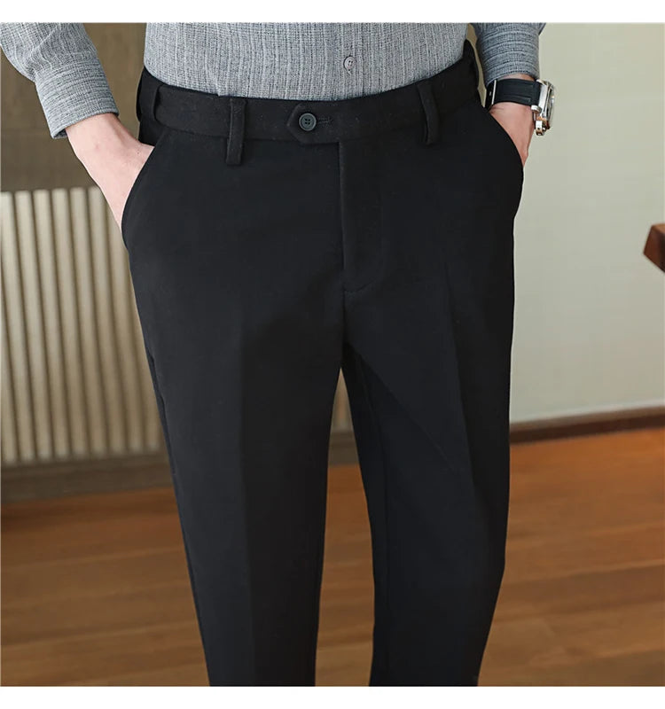2025 Autumn and Winter Coffee Stretchable Waist Thickened Brushed Casual Pants for Men,multi-color Thick Men's Woolen Suit Pants