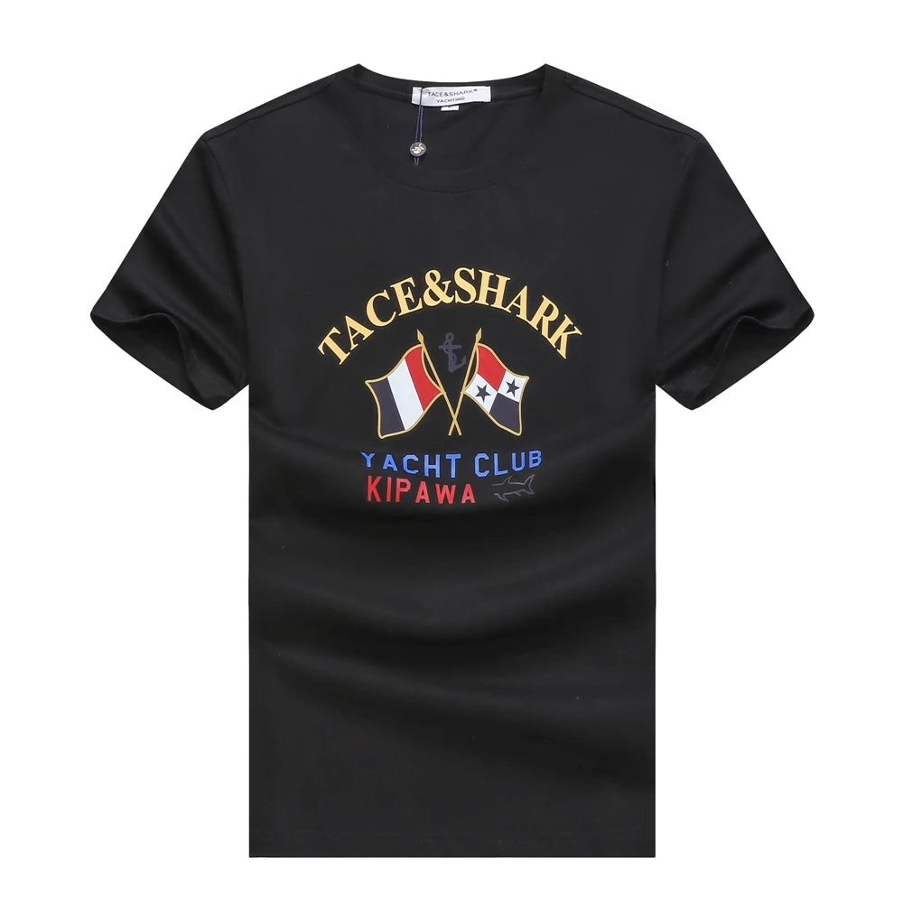 TACE&SHARK Summer Fashion Shark T Shirts Casual Men Solid Color Tops Tees Printing T-shirt Comfortable O-Neck Tshirts