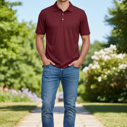 Maroon polo shirt on a white background
