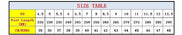 Size table for shoes with US, foot length (MM), and CW/EURO measurements.