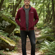 Maroon jacket with gray interior on a white background