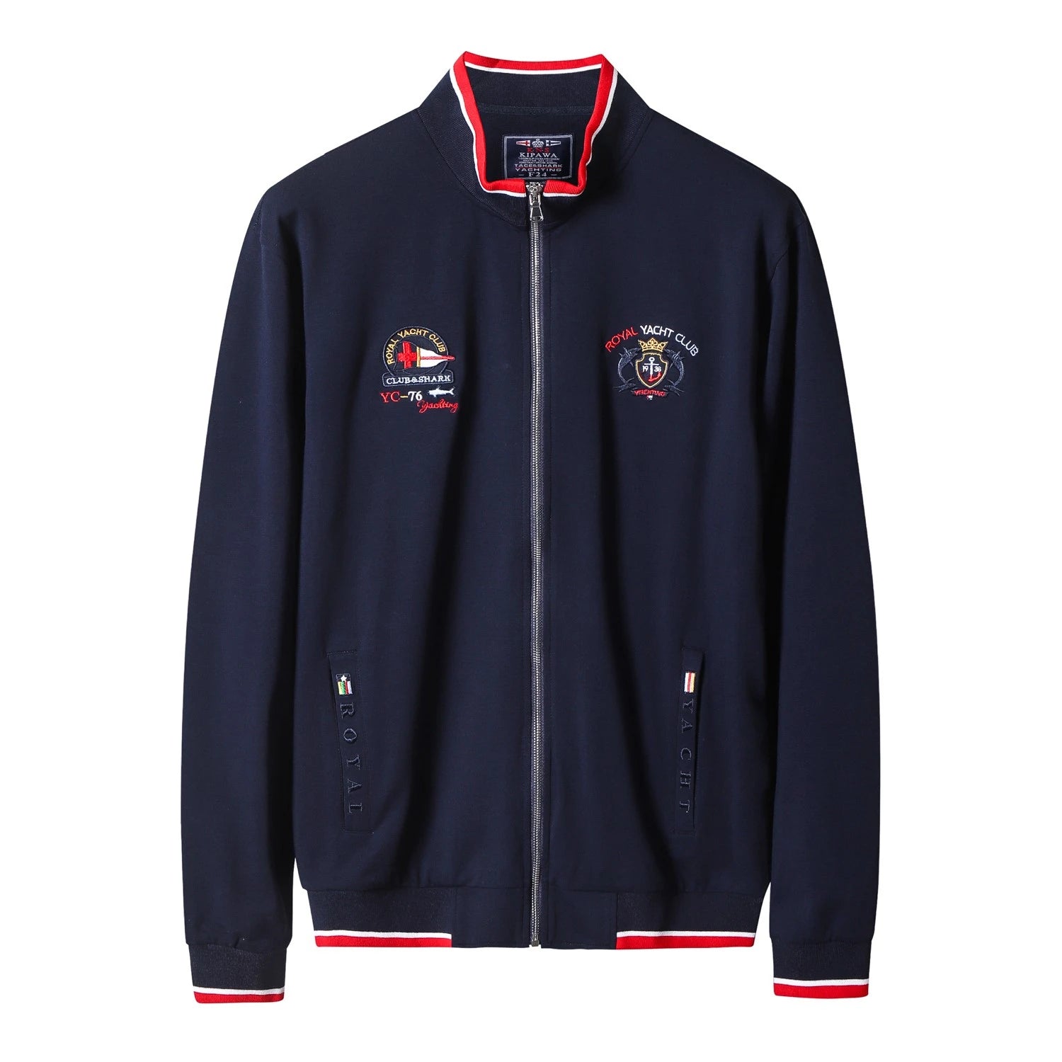 TACE&SHARK Fashion Casual White Military Jacket Coat Stand Collar Zipper Jackets Men Brand Embroidery Outerwear Clothing