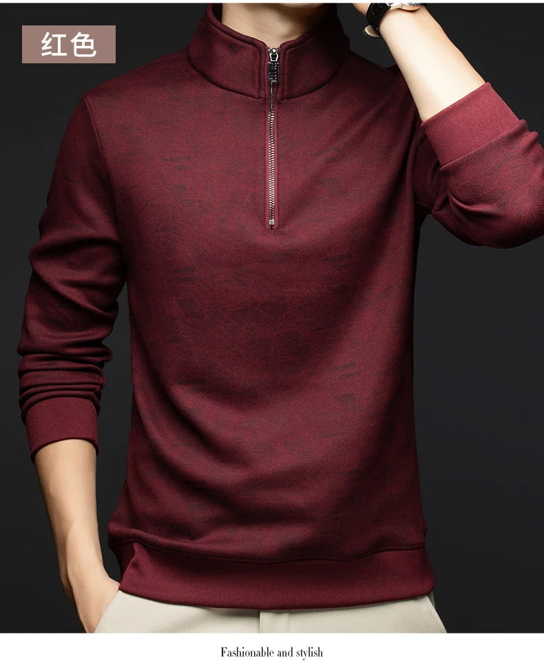 Top Grade Wool+Mulberry Silk Half Zip New Brand Casual Fashion Pullover Street Hoodies Velvet Sweatshirts Men's Clothing