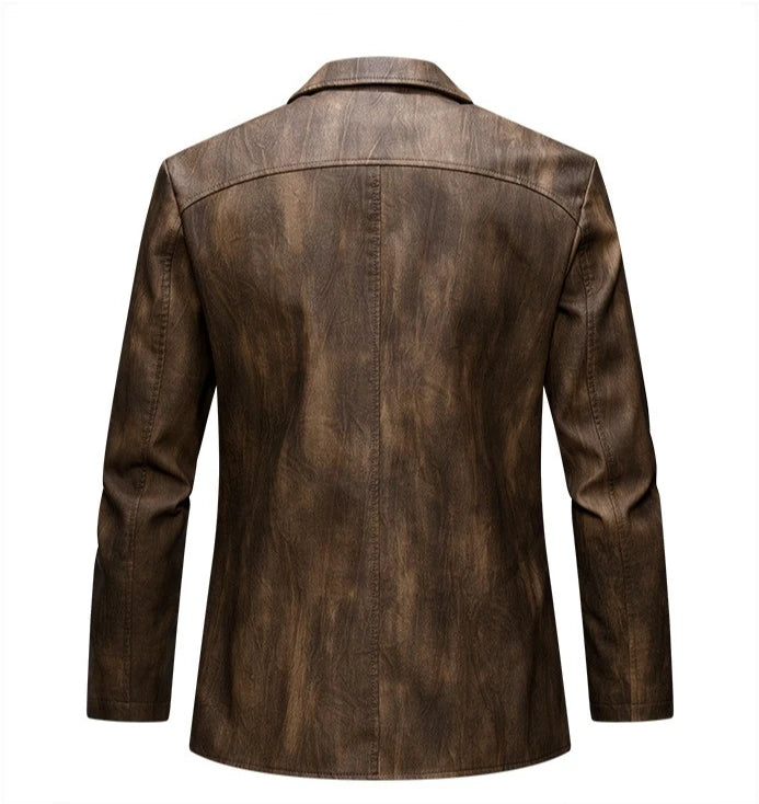 Men's Brown PU Jackets with Lapels for Fall and Winter, Dark Gray Faux Leather Coats for Spring, European Sizes S–XXXL.