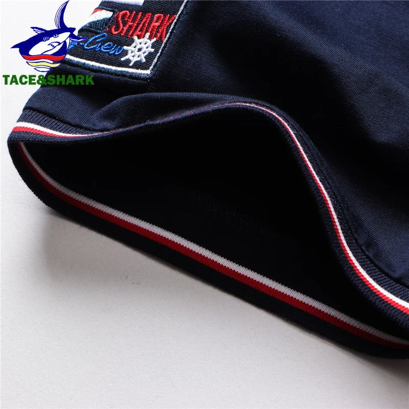 TACE&SHARK Fashion Personality Solid Color Embroidery Polo Shirt 2022 Summer Men Business Shark Polos Mens Casual Clothing