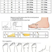 Foot size chart with measurements and foot diagrams