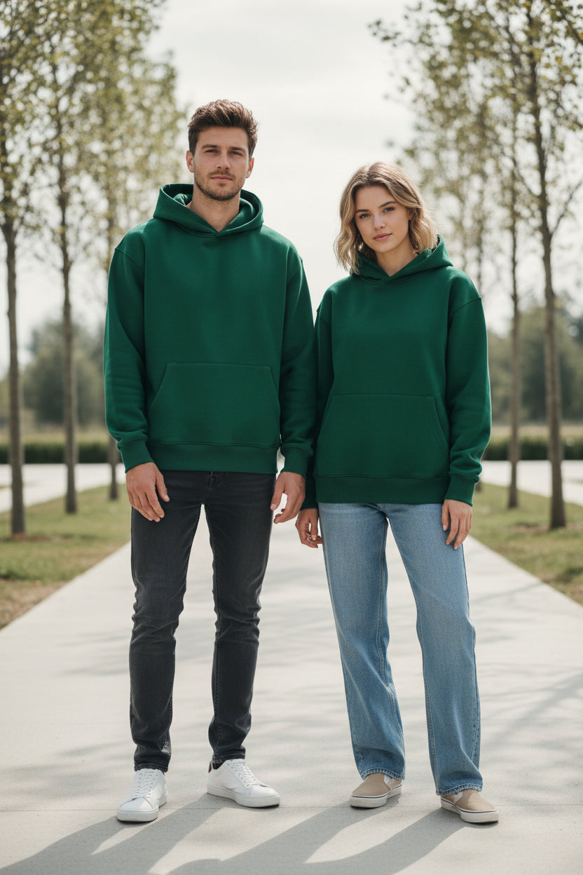 Green hoodie on a white background