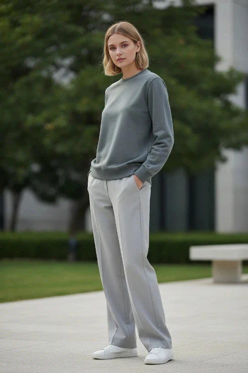 Gray sweatshirt with black accents on a white background