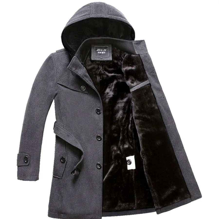 New Winter Trench Coat Men Fashion Long Overcoat Male Hot Sale Woollen Ootwear Thick Men's Clothing Size 4XL Wool Jackets