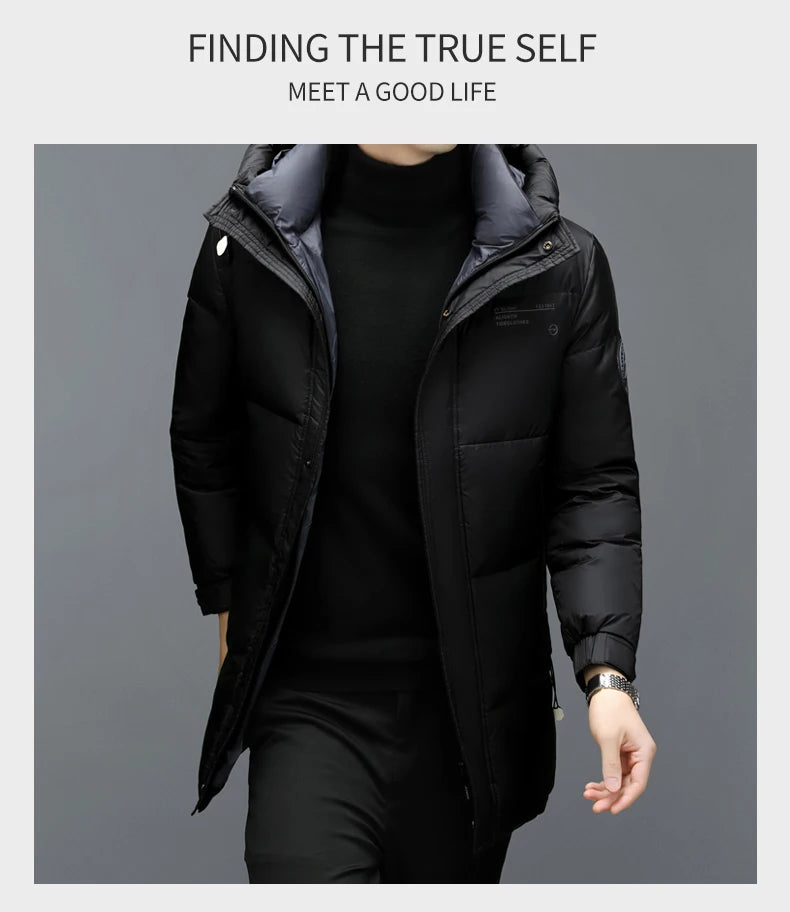 High End Long Thick New Brand Casual Fashion Winter Down Jacket Men Hooded Warm Street Parkas Feather Windbreaker Puffer Coats