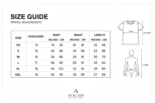 Measurement chart for a shirt with labeled parts and a person for scale.