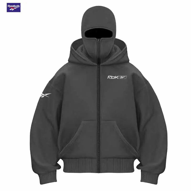 Reebok men's zipper hooded fall/winter sportswear, featuring a hooded mask and zipper design style, is suitable for outdoor acti