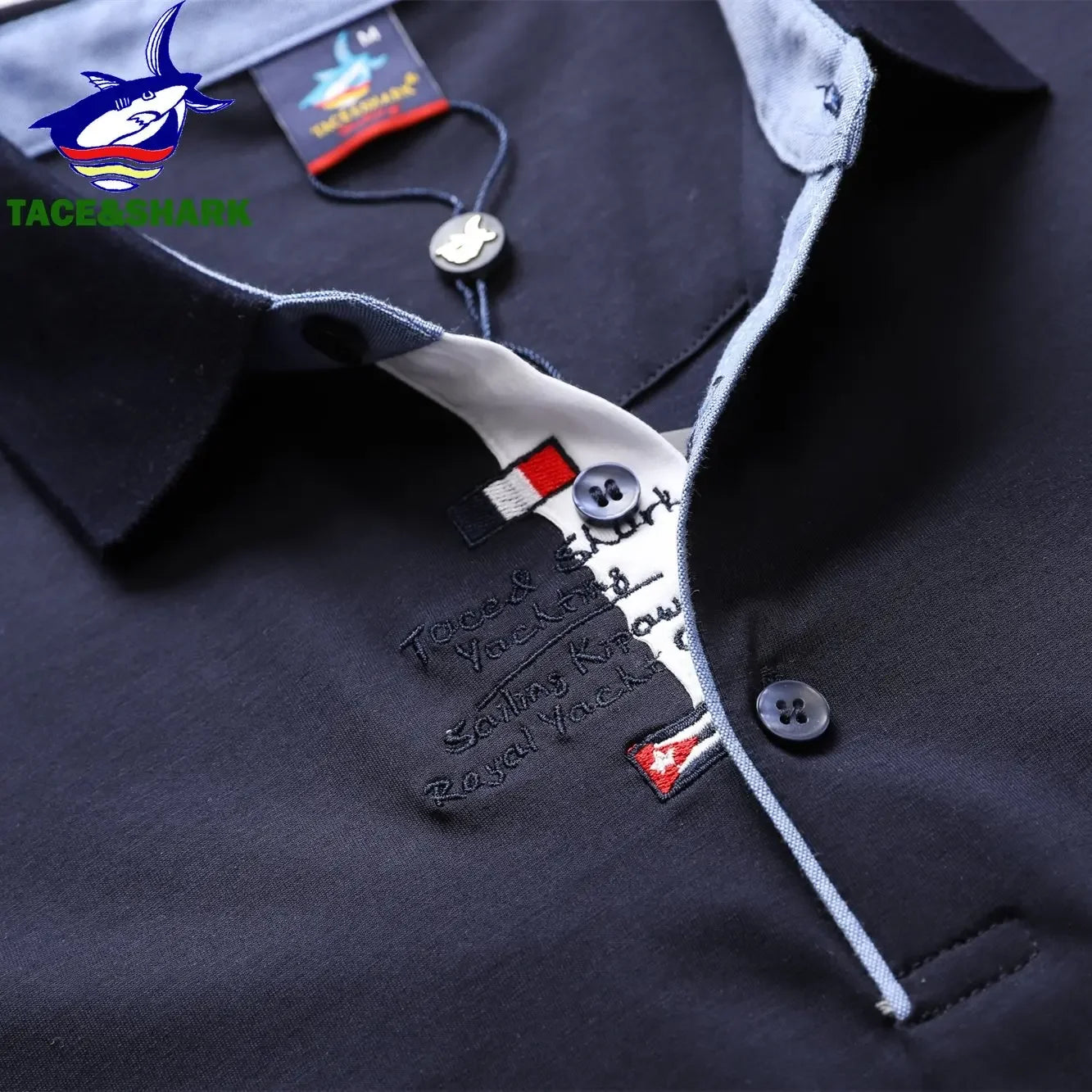 TACE&SHARK Brand Business Polo Shirt Men Summer Tops Solid Color Shark