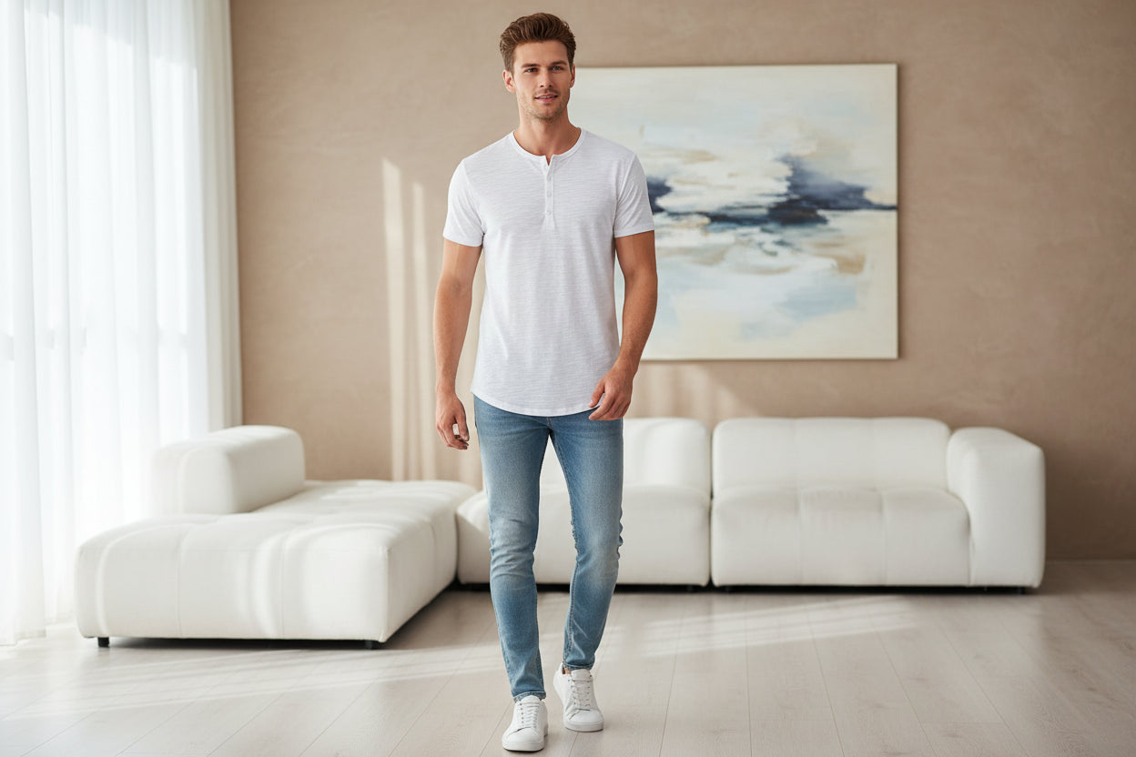 White short-sleeve polo shirt on a white background