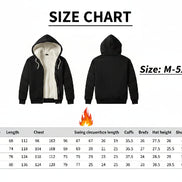 Size chart for black hoodies with measurements in millimeters.
