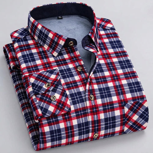 Folded plaid shirt with a close-up of the fabric texture on a white background