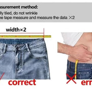 Pants waist measuring guide showing how to measure the waistband laid flat and double the width, rather than measuring around your body.
