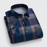 Plaid shirt with blue and gray pattern on a white background