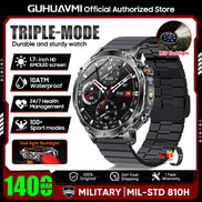 Smartwatch with black band and detailed features on a promotional poster.