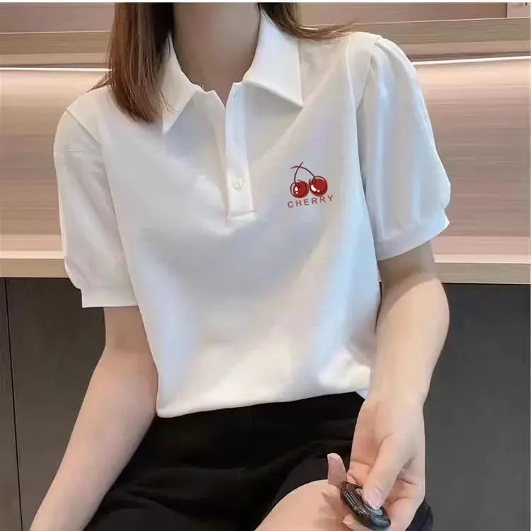 Graphic Women's Polo Female Tee Summer Outfit Harajuku Fashion Y2k Clothes Japanese Vintage Sale Korea Basic Pulovers T-shirts