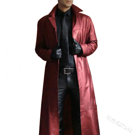 Red leather coat with black gloves and pants on a white background