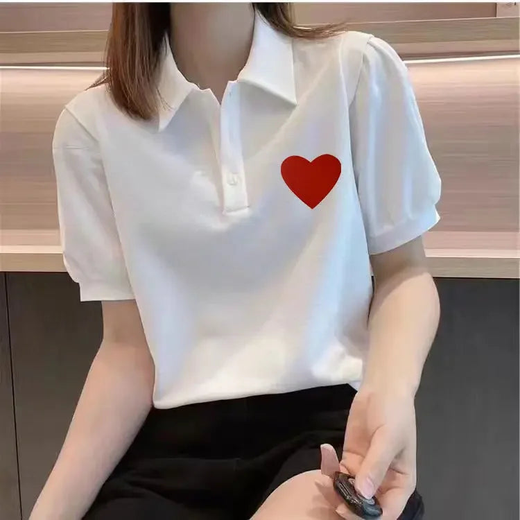 Graphic Women's Polo Female Tee Summer Outfit Harajuku Fashion Y2k Clothes Japanese Vintage Sale Korea Basic Pulovers T-shirts