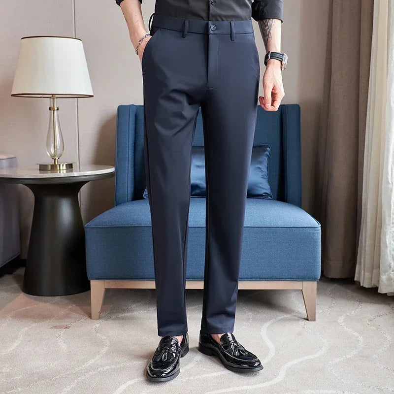 Black Men's Stretch Suit Pants, Fashion Casual Trousers, Navy Blue Pantalones Hombre Asian Size 29-36 38 Slim Man Pant