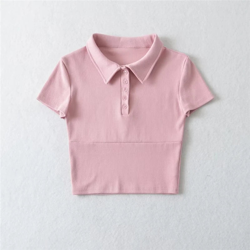 LUNDUNSHIJIA High Quality Plain Short T Shirt Women Cotton Elastic Basic Female T-shirt Slim POLO T-shirts For Women