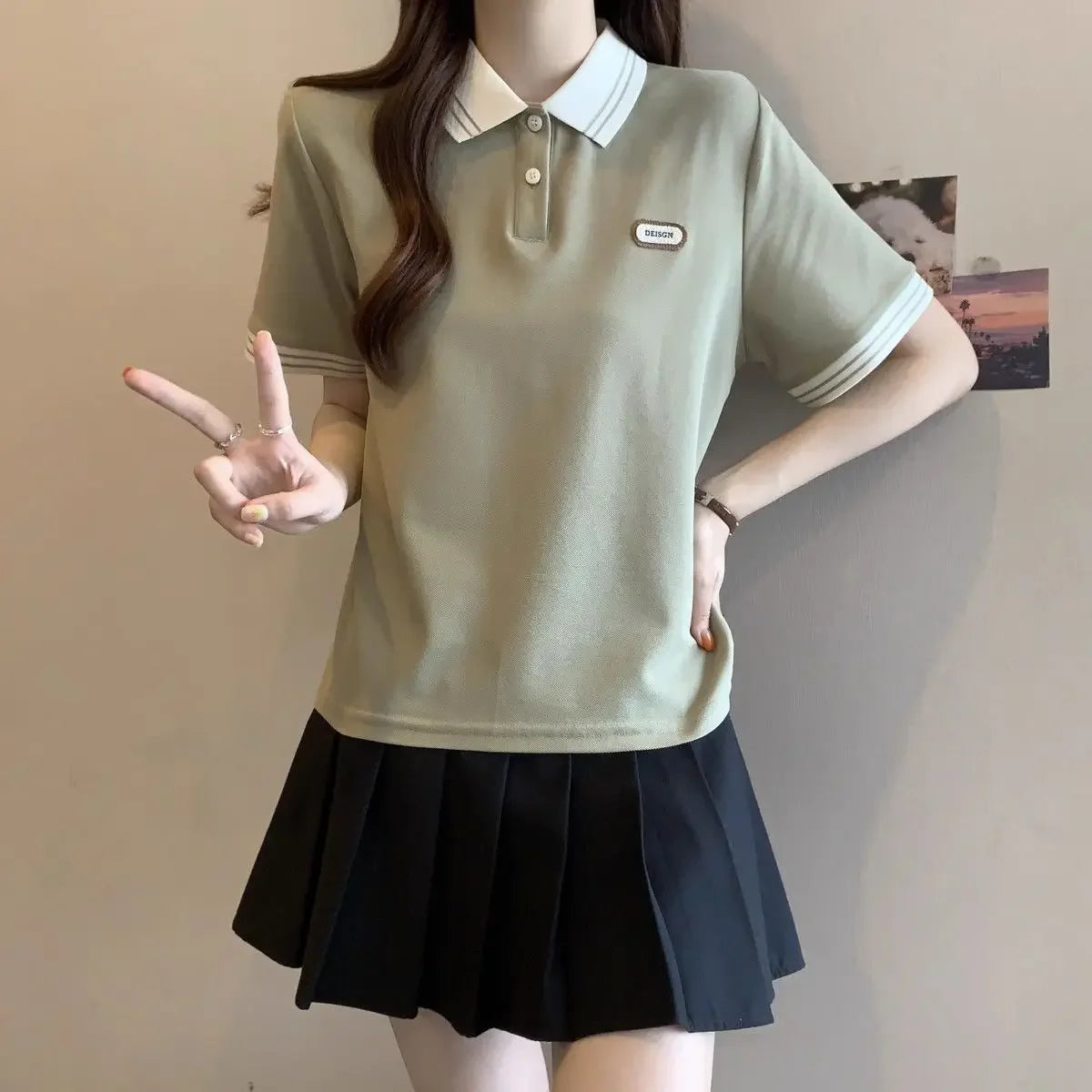 Baggy Female Tee Women's Polo Short Sleeve T-shirt Korean Clothing Youthful Elegant in Trend 2025 Sales Youth Aesthetic T-shirts