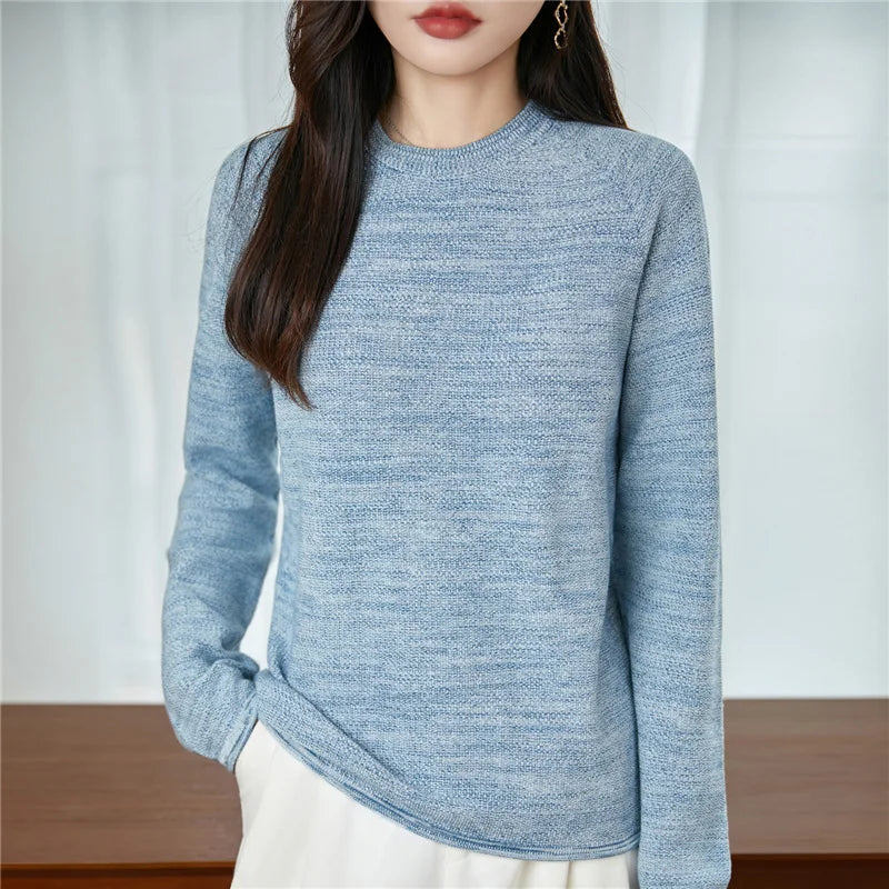 100% pure cotton women's knitted sweater casual round neck pullover for autumn and winter new women's top loose and hot selling