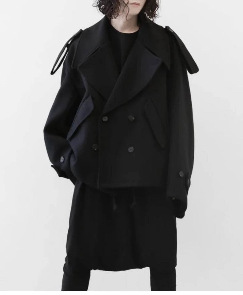 Mauroicardi Autumn Winter Warm Oversized Black Woolen Coat Men Cool Loose Luxury Dark Academia Aesthetic Vintage Clothes 2023