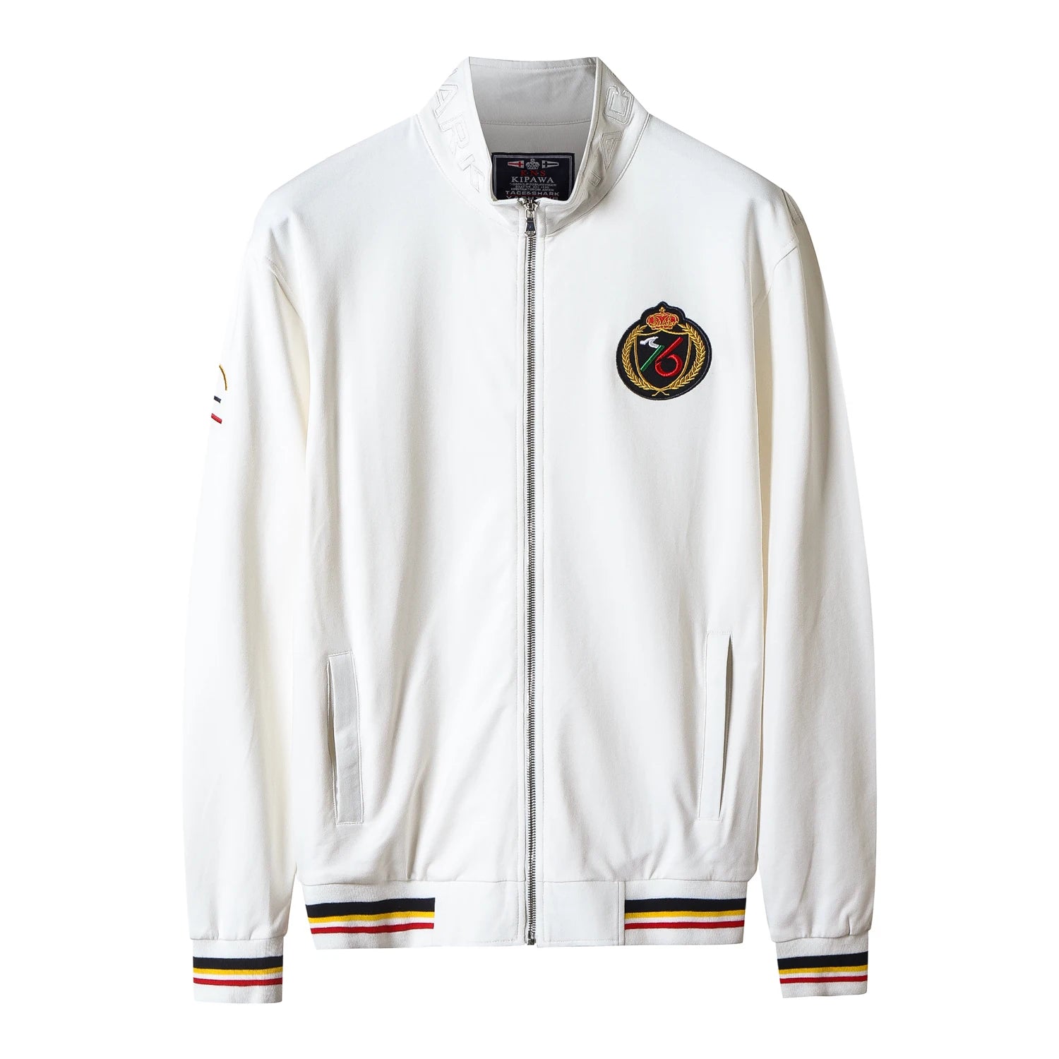 TACE&SHARK Casual Cotton Blue White Military Jacket Coats Fashion Zipper Jackets Men Embroidery Outerwear Clothing
