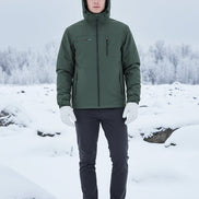 Green jacket with a hood on a white background