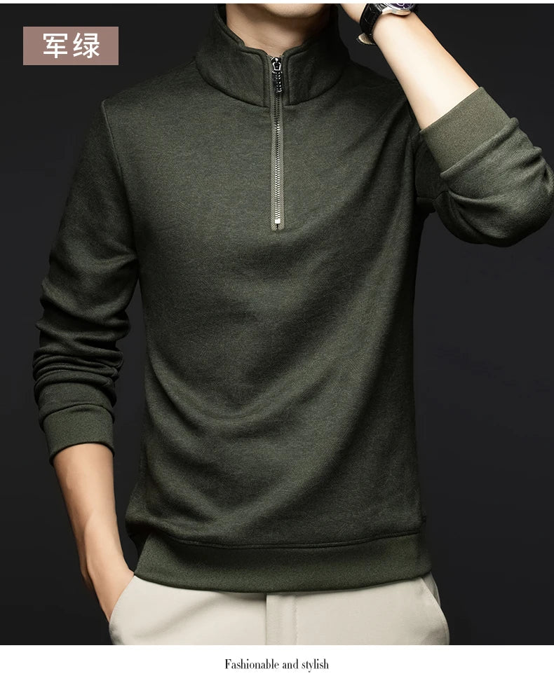 Top Grade Wool+Mulberry Silk Half Zip New Brand Casual Fashion Pullover Street Hoodies Velvet Sweatshirts Men's Clothing