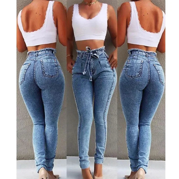 High Waist Denim Jeans Solid Vintage Washed Skinny Women Jean Pencil Pants Ankle Length Pockets Sheath Basics 2026 summer