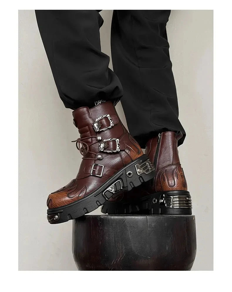 Retro Men Chelsea Boots Silver-brown Men Thick-soled Height-increasing Anti-slip Designer Fashion Brand Outdoor Motorcycle Boots