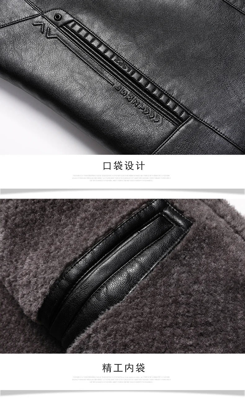 Add Fleece and Thickening Winter Dad Leather Jacket for Middle-aged Grandpa Fur Collar Middle-aged Men's Coat for Warmth