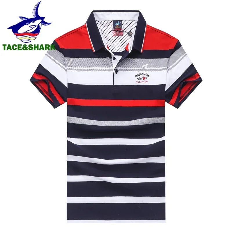 TACE&SHARK Brand 2018 Fashion Personality Mens Shark Embroidery Polo Shirt Homme Yellow Red Polos Flag High Quality Clothing