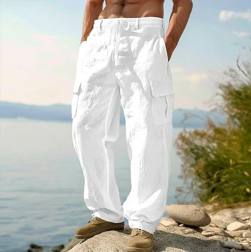 2026 New Amazon European and American men's linen solid color casual suit pants new fashion beach wide-leg trousers