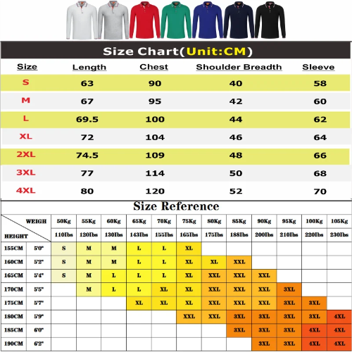 A size chart table showing measurements in centimeters for sizes S through 4XL, with columns for Length, Chest, Shoulder Breadth, and Sleeve. 