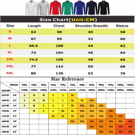 A size chart table showing measurements in centimeters for sizes S through 4XL, with columns for Length, Chest, Shoulder Breadth, and Sleeve. 