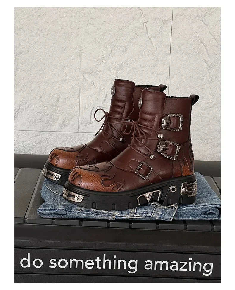 Retro Men Chelsea Boots Silver-brown Men Thick-soled Height-increasing Anti-slip Designer Fashion Brand Outdoor Motorcycle Boots