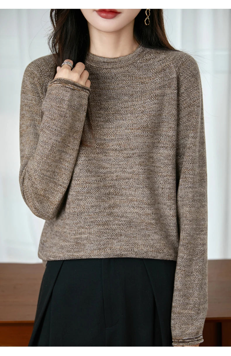 100% pure cotton women's knitted sweater casual round neck pullover for autumn and winter new women's top loose and hot selling