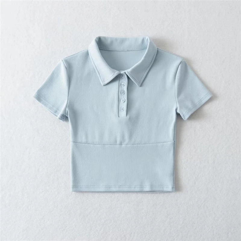 LUNDUNSHIJIA High Quality Plain Short T Shirt Women Cotton Elastic Basic Female T-shirt Slim POLO T-shirts For Women